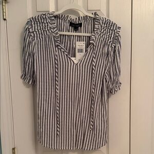 Oak & Trellis Chic Striped Blouse with Gathered Neckline